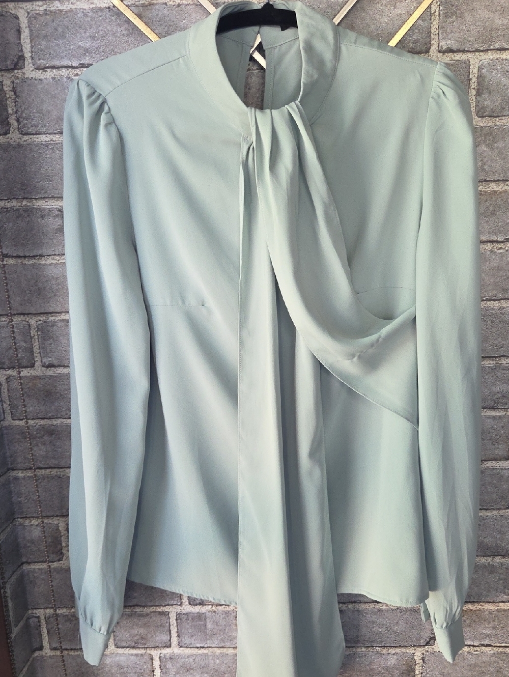 SHEIN Light Sage Tie-Neck Blouse